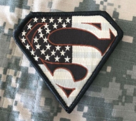 BuckUp Tactical Patch Hook Super Man USA Tan Subdued Patches 2.75&quot;