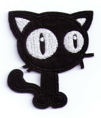 وصله پارچه دوزی پارچه گربه ای BLACK CAT Iron On Patch Twill حاشیه Merrow 5.4x6cm